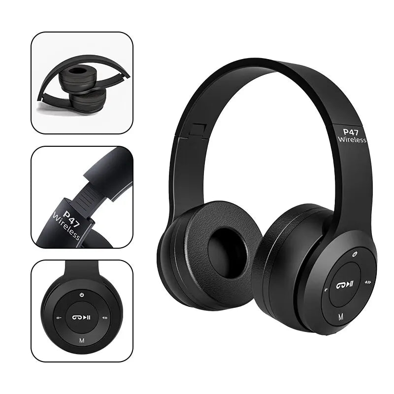 P47 Wireless Bluetooth Headphones – Foldable HiFi Bass for Music & Gaming