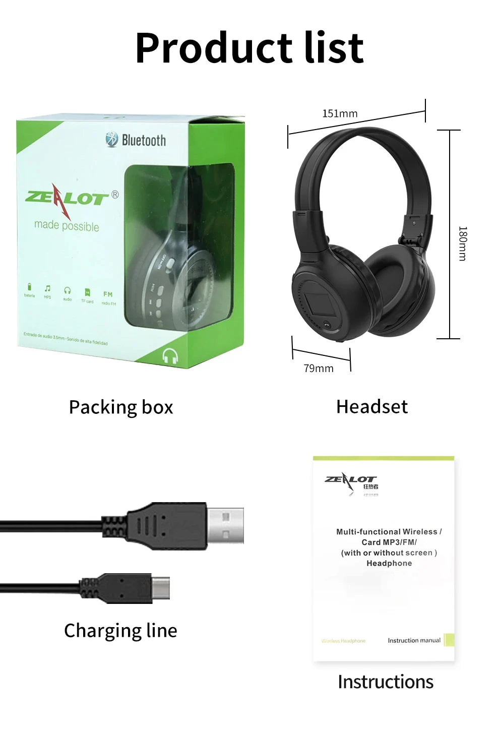 ZEALOT B570 Bluetooth Headphones – LCD, HiFi Sound, FM & TF Card Support