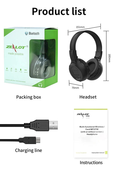 ZEALOT B570 Bluetooth Headphones – LCD, HiFi Sound, FM & TF Card Support