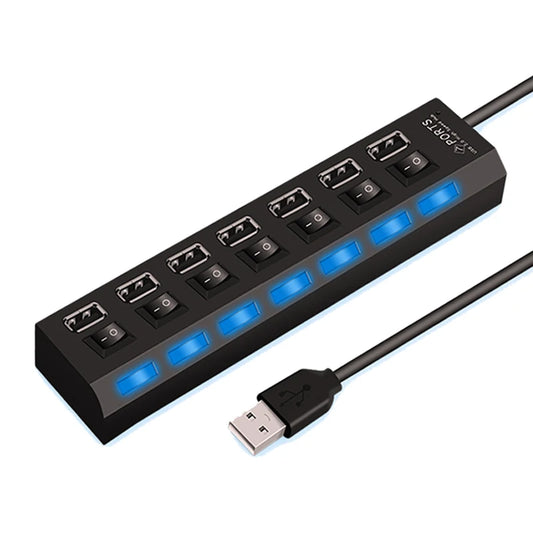 High-Speed USB 2.0 Hub 4/7 Ports – Splitter with LED & Power Switch for PC and Laptop