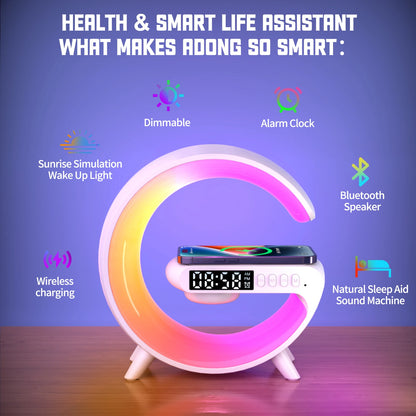 3-in-1 Wireless Charger Dock – RGB Wake-Up Light, Alarm & Bluetooth Speaker