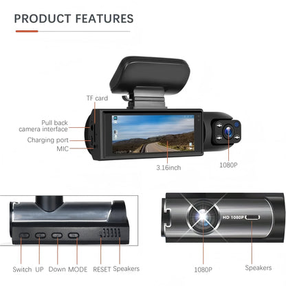 Dual Lens Car DVR 1080P – Interior & Front Dash Cam Full HD Vehicle Recorder