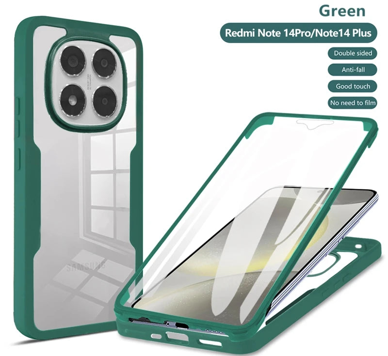 360° Full Body Shockproof Case for Redmi Note 14 Pro 5G – Transparent Cover with Screen Protector