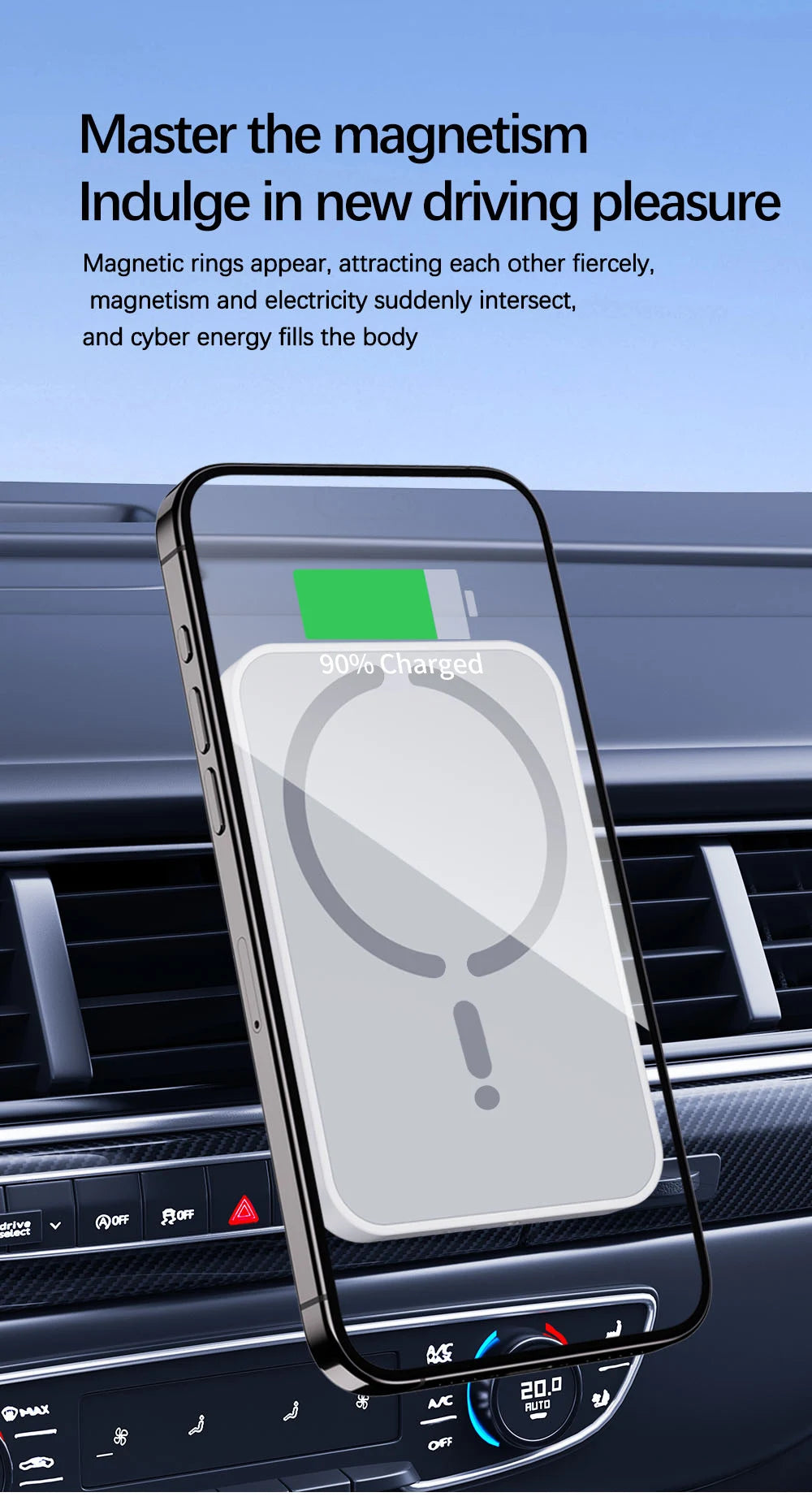 15W Magnetic Car Wireless Charger – MagSafe Fast Charging Mount for iPhone