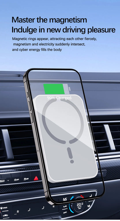 15W Magnetic Car Wireless Charger – MagSafe Fast Charging Mount for iPhone