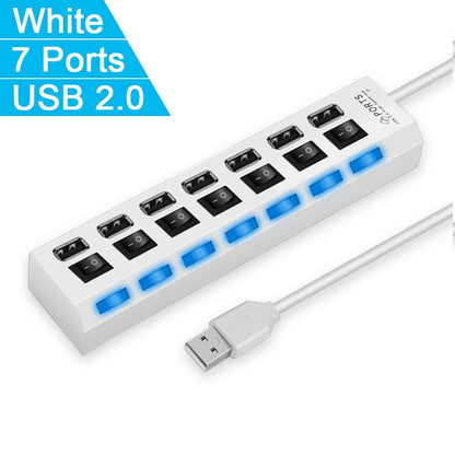 High-Speed USB 2.0 Hub 4/7 Ports – Splitter with LED & Power Switch for PC and Laptop