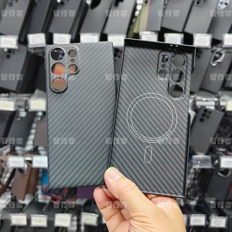 ZXKE Carbon Fiber Magnetic Case – Aramid Shell for Galaxy S23/S24/S25 Ultra, MagSafe & Car Mount Compatible