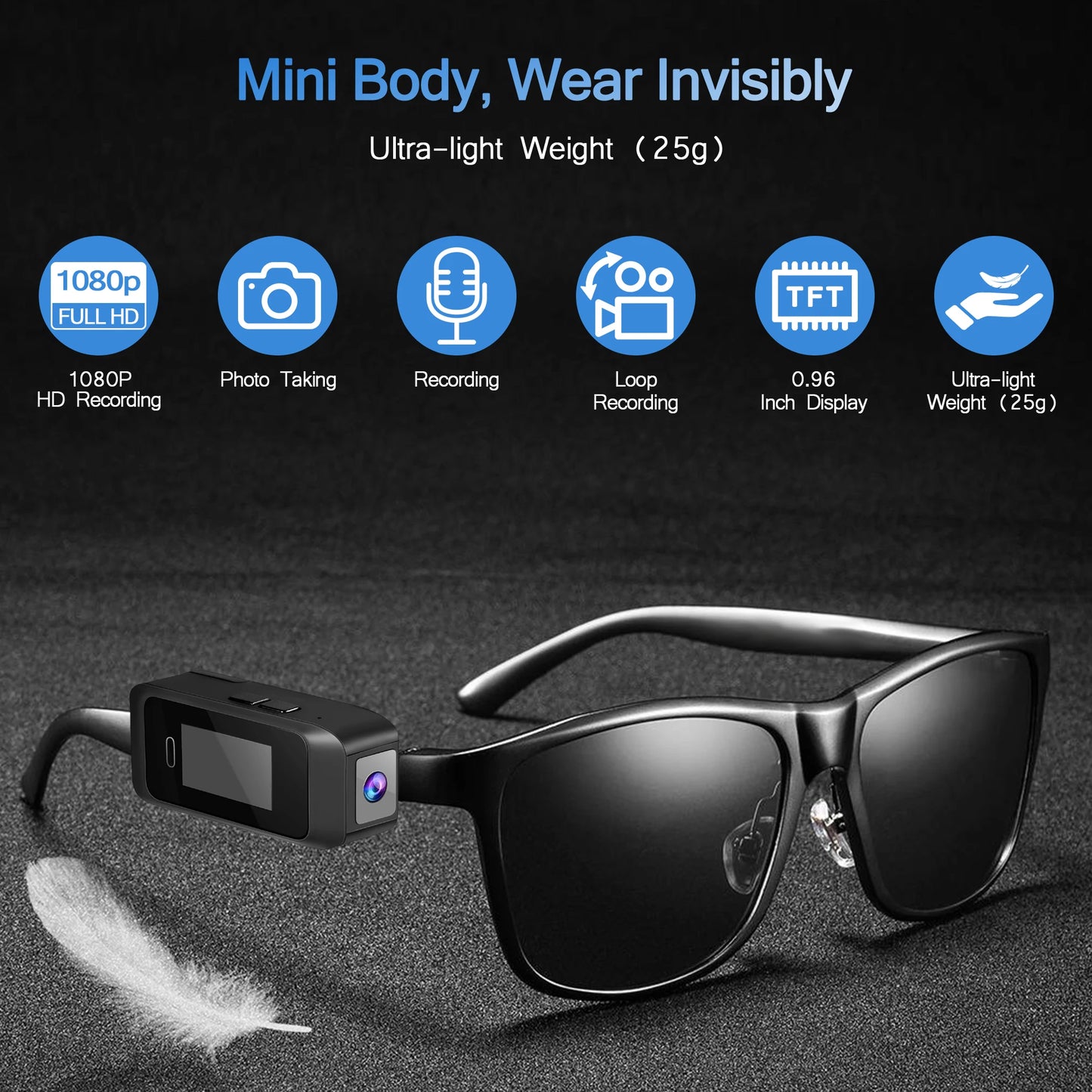 Wearable Glasses Camera 1080P – Mini Portable Video Recorder with Head-Mounted Design