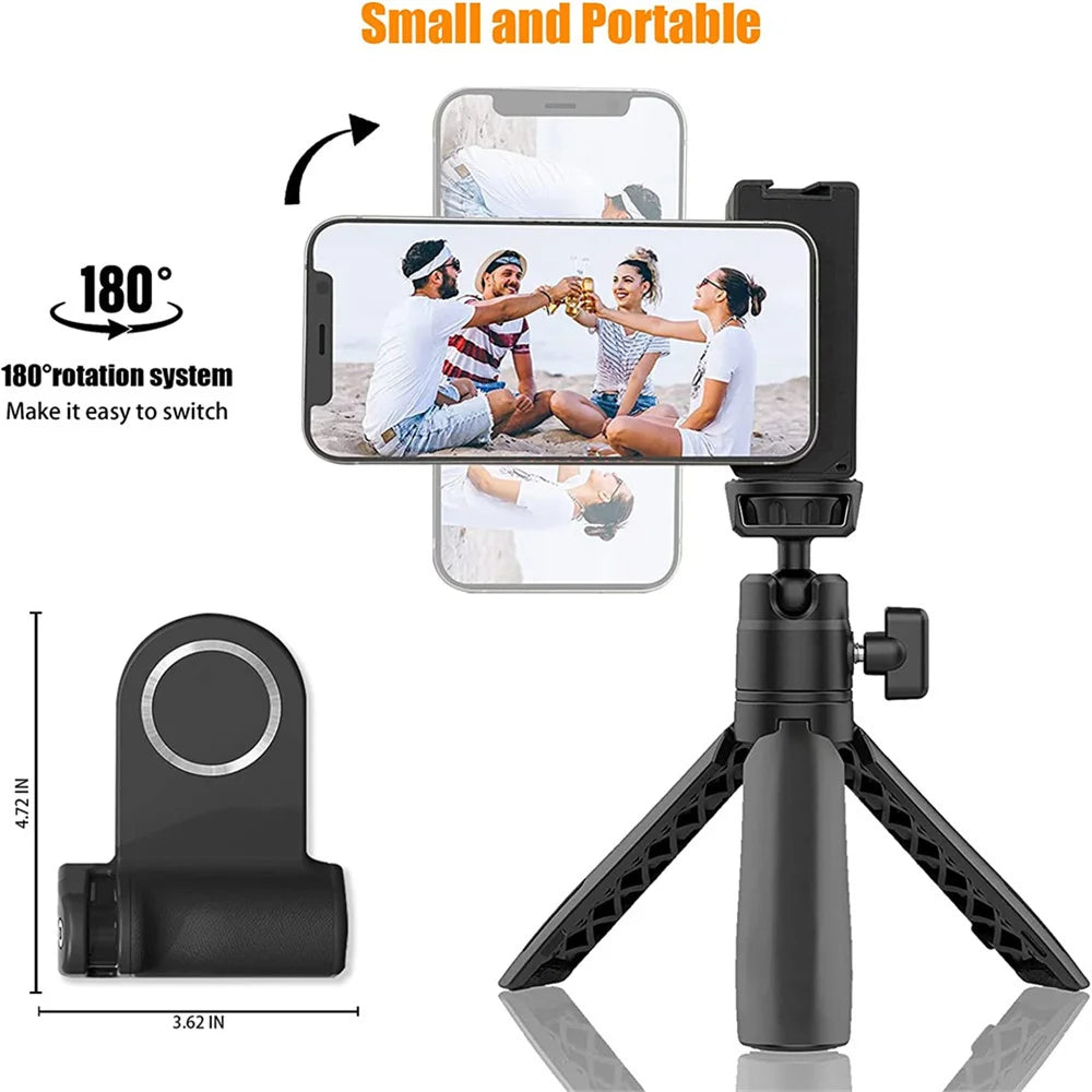 Magnetic Phone Grip with Bluetooth Shutter – MagSafe Holder & 1/4" Tripod Mount for iPhone & Android