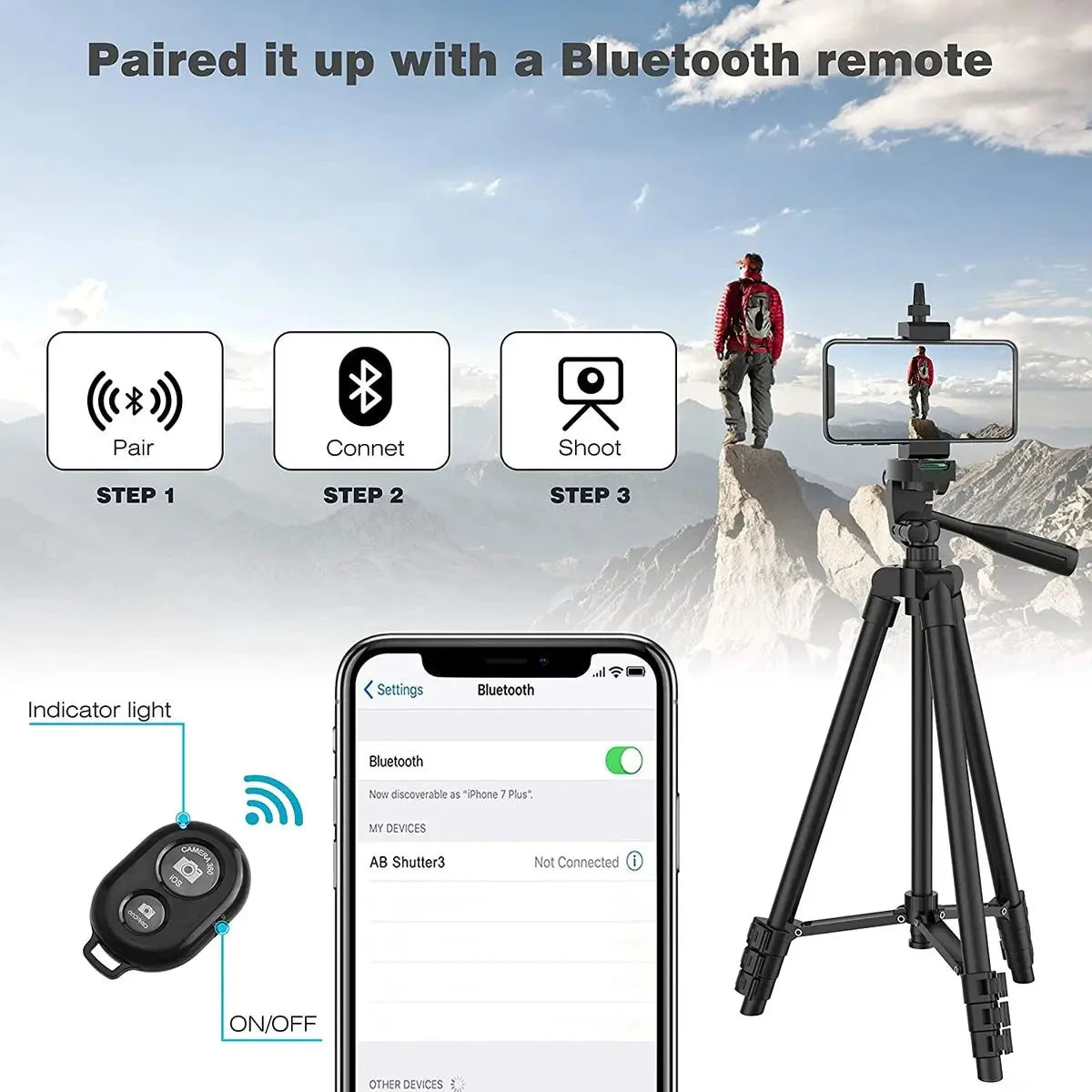 100cm Phone Tripod with Bluetooth Remote – Universal Stand for Video & Photography