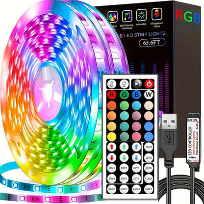 RGB LED Tape Lights 20m – 44-Key Remote for Wall, Home, and Party Decor