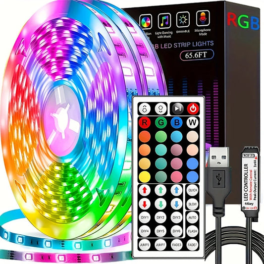 RGB LED Tape Lights 20m – 44-Key Remote for Wall, Home, and Party Decor
