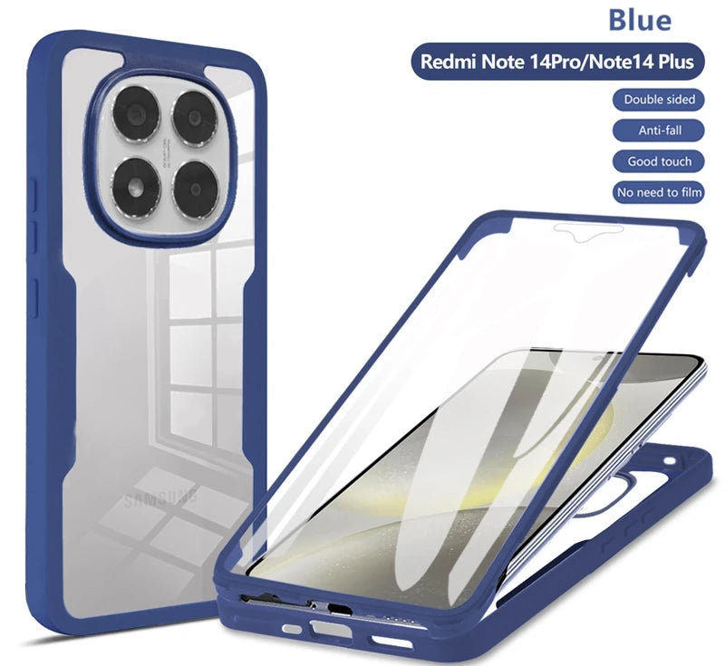 360° Full Body Shockproof Case for Redmi Note 14 Pro 5G – Transparent Cover with Screen Protector