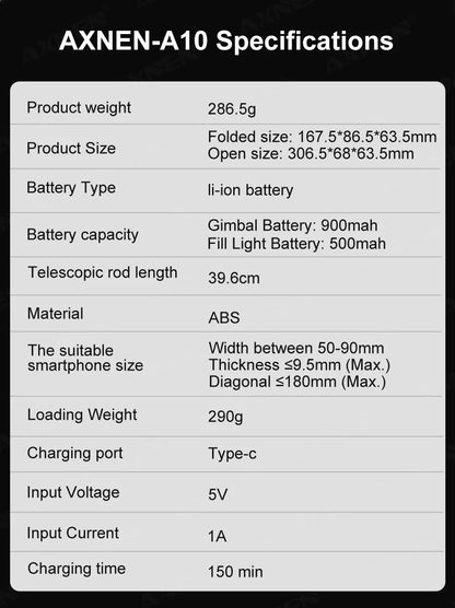 AXNEN A10 Smartphone Gimbal – Stabilizer with Fill Light, Tripod & Remote