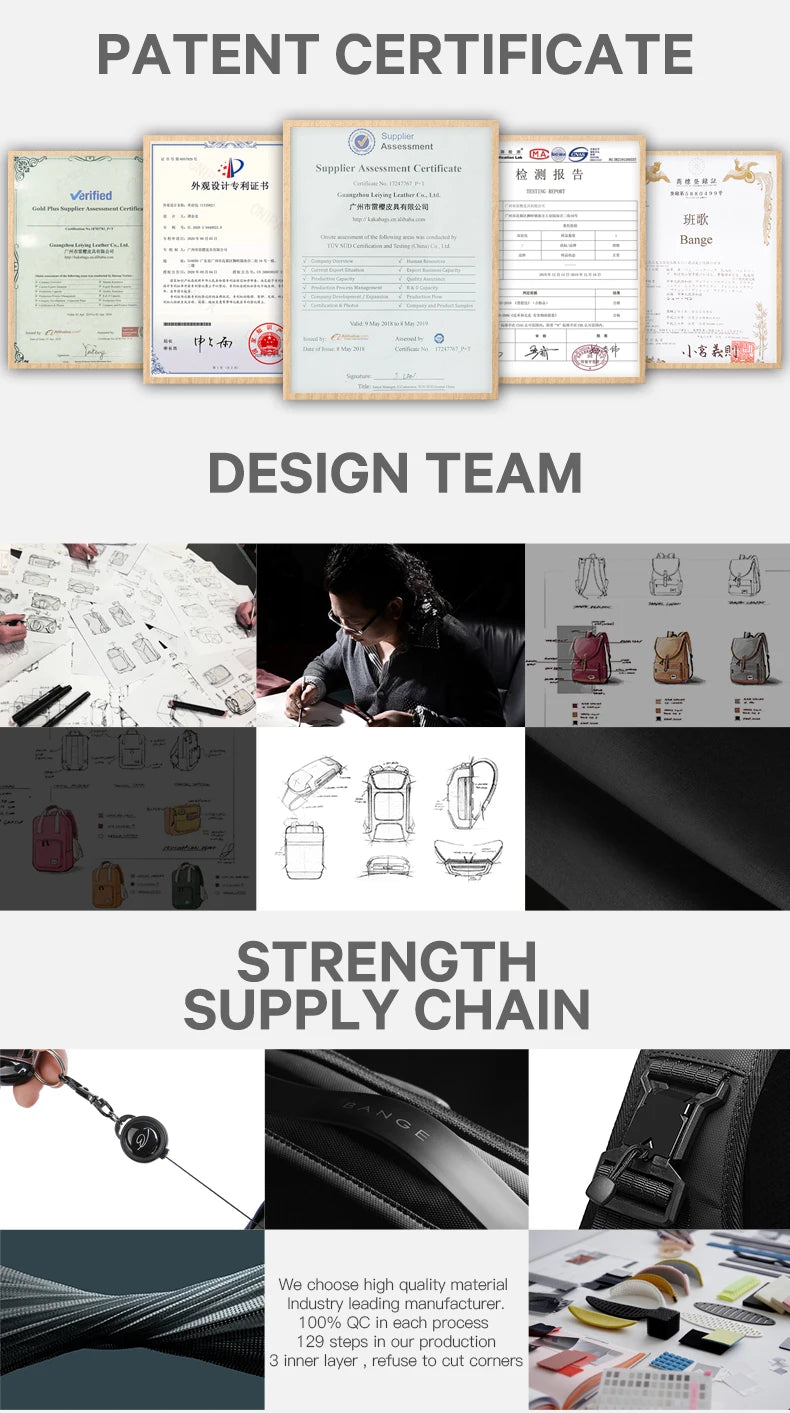 BANGE Travel & Business Backpack – Expandable, USB Charging, Waterproof, Fits 17.3” Laptop