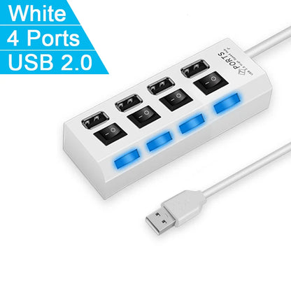 High-Speed USB 2.0 Hub 4/7 Ports – Splitter with LED & Power Switch for PC and Laptop