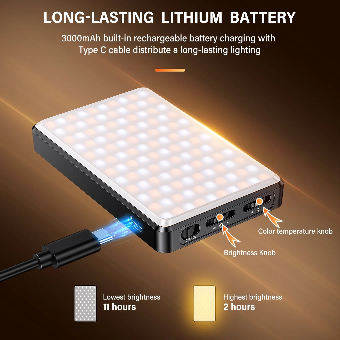 Portable LED Fill Light ST-120 – 3 Modes, 3000mAh Battery, 2500–9000K