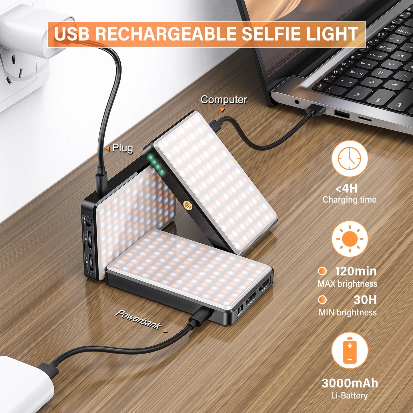 Portable LED Fill Light ST-120 – 3 Modes, 3000mAh Battery, 2500–9000K