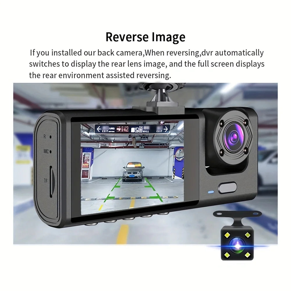 ash Cam with IR Night Vision, Loop Recording & 2" IPS Screen – 1080P Triple Camera Vehicle DVR