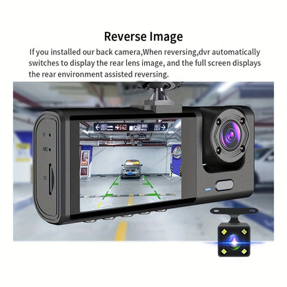 ash Cam with IR Night Vision, Loop Recording & 2" IPS Screen – 1080P Triple Camera Vehicle DVR