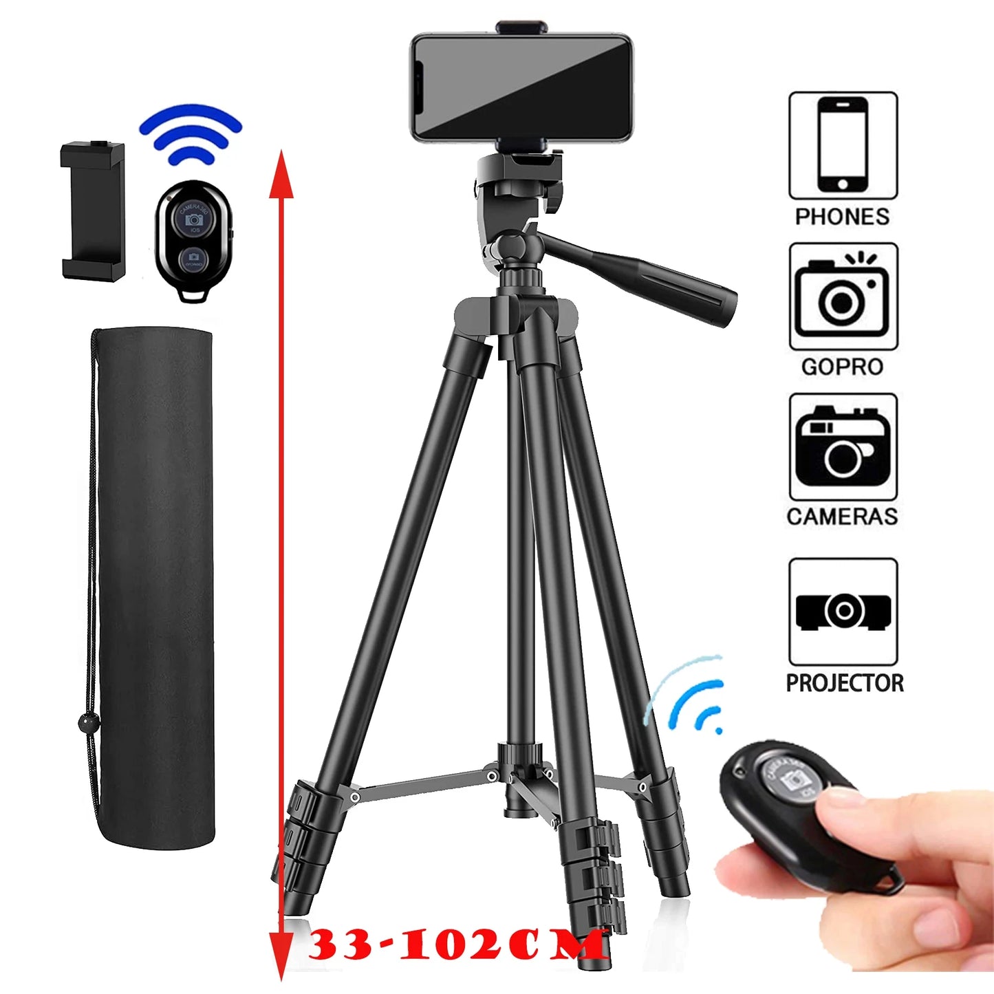100cm Phone Tripod with Bluetooth Remote – Universal Stand for Video & Photography