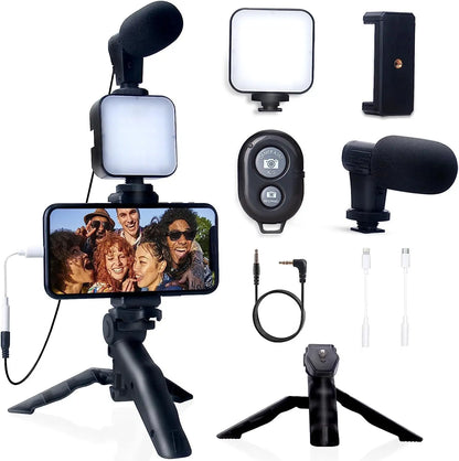 Vlogging Kit for iPhone & Android – Mini Tripod + Microphone for TikTok & YouTube