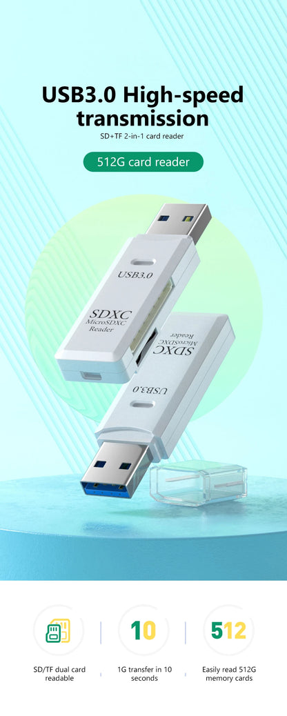 2-in-1 USB 3.0 Card Reader – SD & Micro TF High-Speed Adapter for PC & Laptop