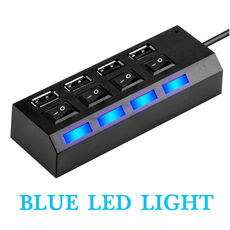 High-Speed USB 2.0 Hub 4/7 Ports – Splitter with LED & Power Switch for PC and Laptop