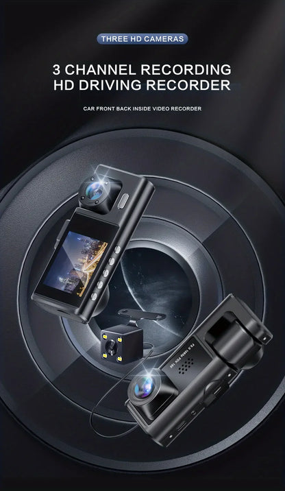 ash Cam with IR Night Vision, Loop Recording & 2" IPS Screen – 1080P Triple Camera Vehicle DVR