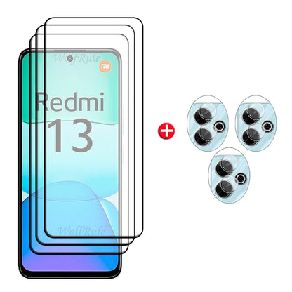 6-in-1 Tempered Glass Screen Protector Kit – 9H HD for Xiaomi Redmi 13 & Lens Glass